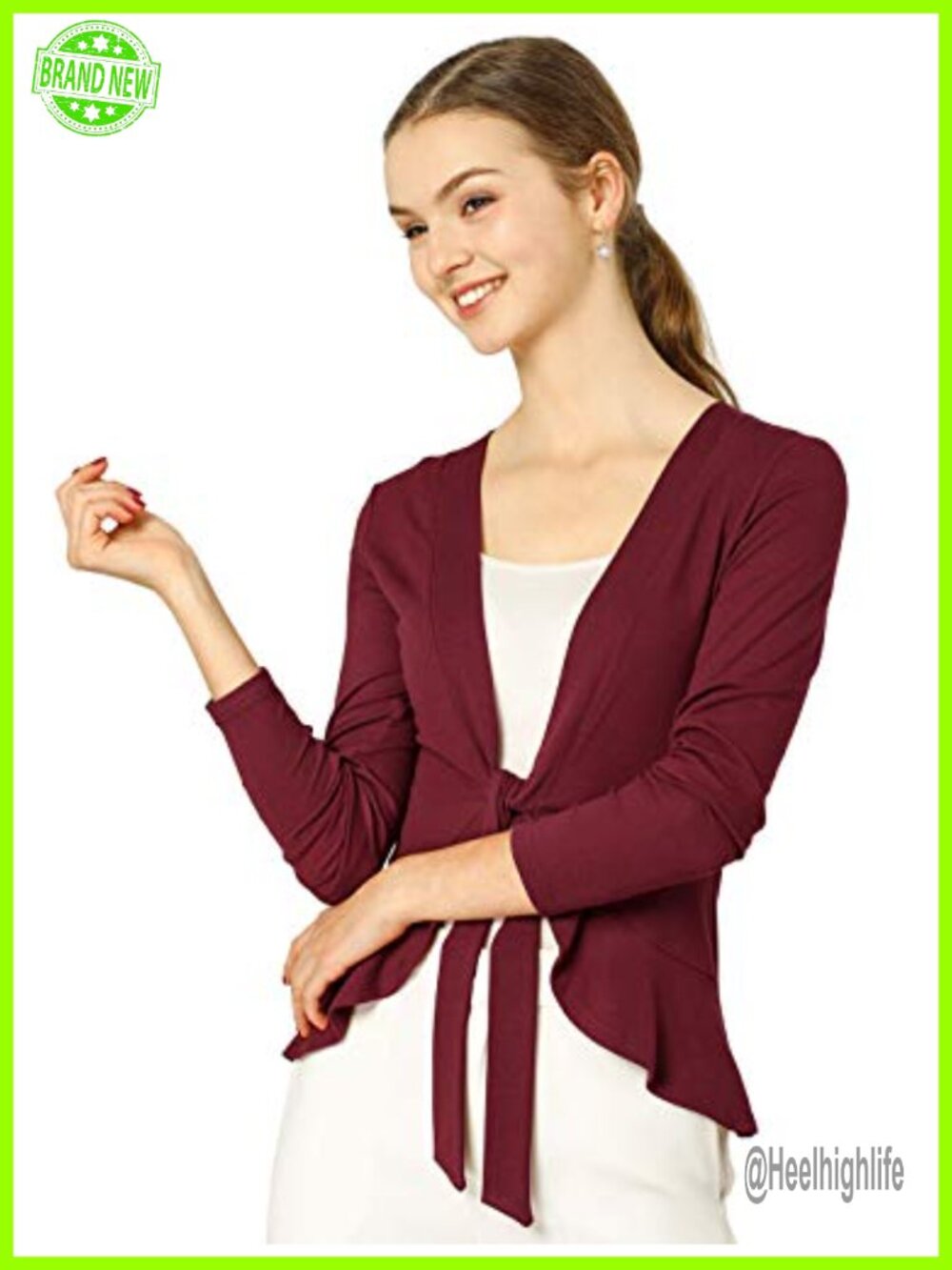 Allegra K Women's Tie Front Cardigan Draped Ruffle Shrug Long Sleeve Knit